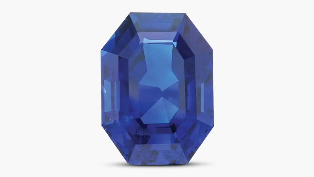 An unmounted octagonal step-cut, 6.97-carat Ceylon sapphire at Sotheby's image