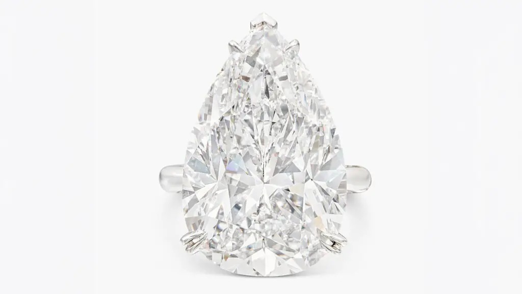 A ring with a pear-shaped, 18.29-carat, D-color, internally flawless diamond at Sotheby's image