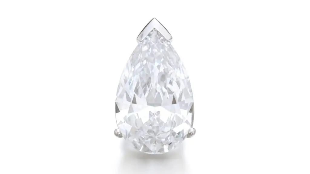 This Schreiner pendant has a pear-shaped, 15.02-carat, D, VVS1 diamond center stone at Sotheby's image