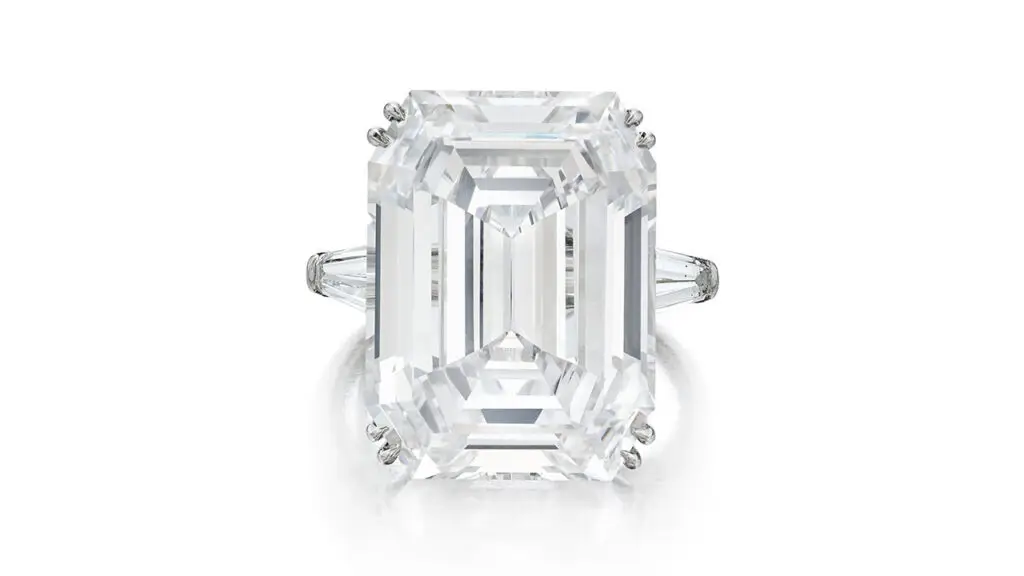 Harry Winston created this ring featuring an emerald-cut, 22.85-carat, D-color, VVS1-clarity diamond at Sotheby's image