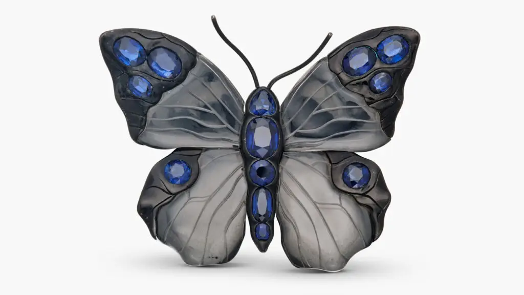 A rock crystal and sapphire butterfly brooch that JAR created circa 1987 at Sotheby's image