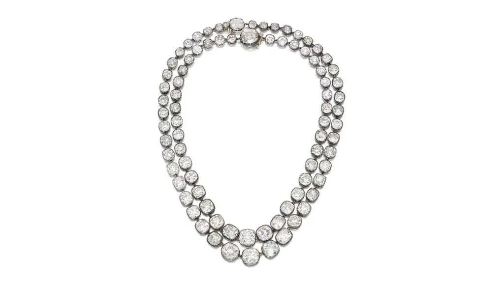 Two necklaces, each with a line of graduating old mine-cut diamonds at Sotheby's image