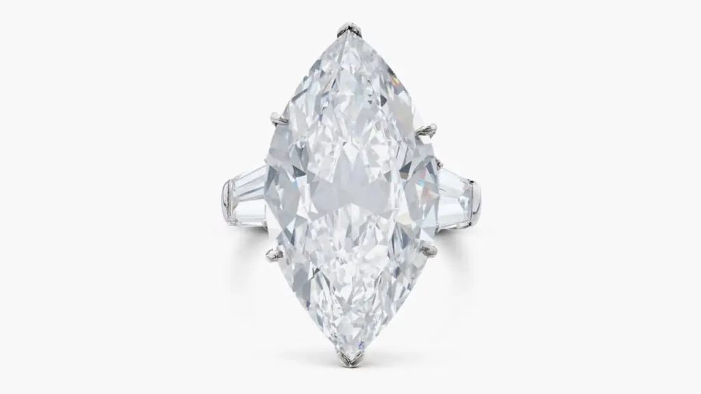 A Harry Winston ringcontaining a marquise-shaped, 13.76-carat, D-color, internally flawless diamond at Sotheby's image