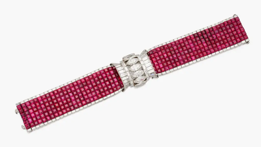 Cartier made this invisibly-set ruby and diamond bracelet in the 1930s at Sotheby's image