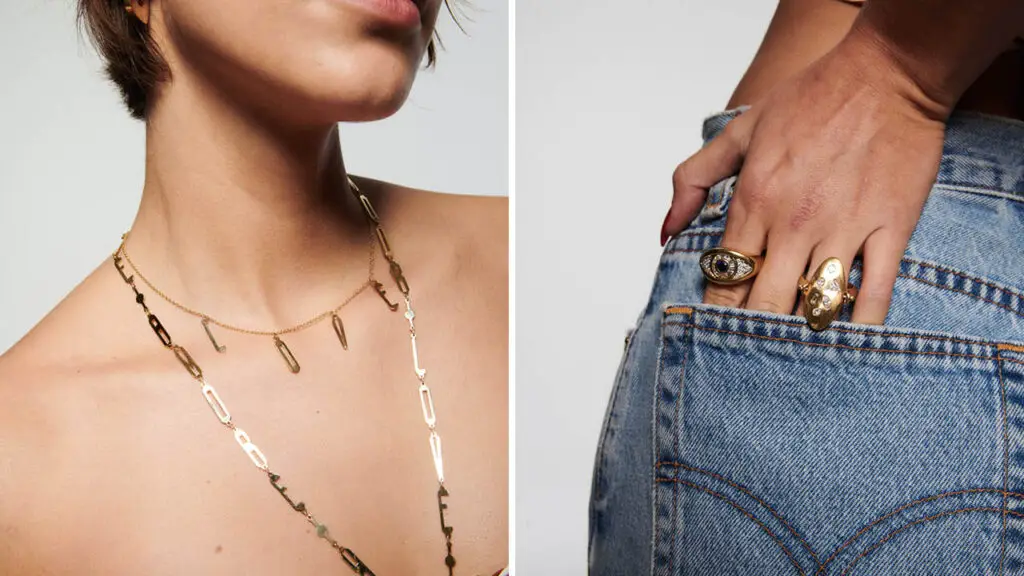 The brand's necklaces and rings on models image