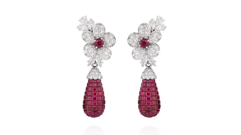 A pair of Van Cleef & Arpels earrings with rubies and diamonds at Philliips image