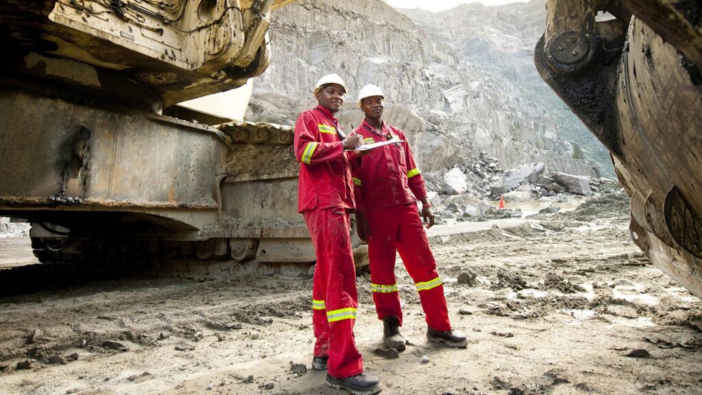 Workers at the Venetia underground mine in South Africa owned by De Beers image