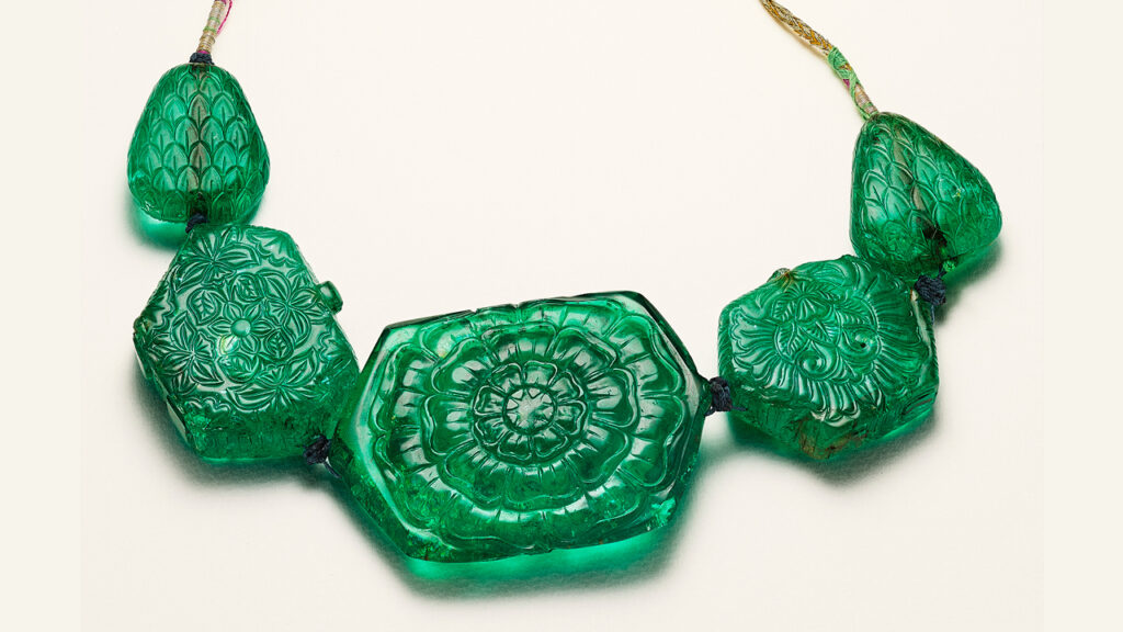 Mughal necklace of carved Colombian emeralds at Christie's image