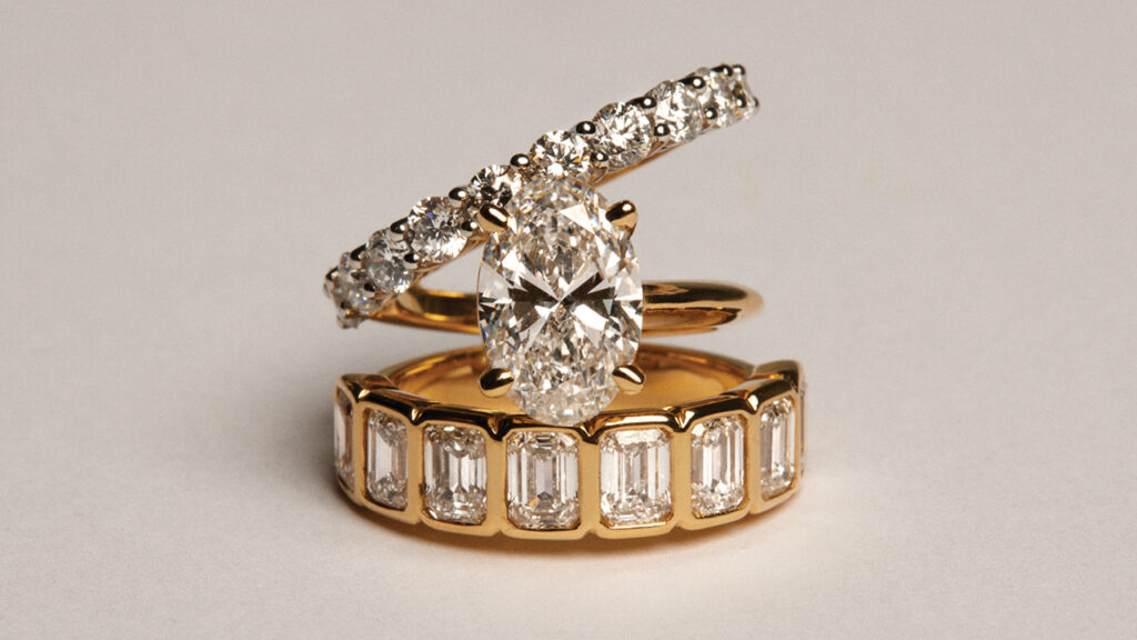 Image of a stack of diamond commitment bands by Natasha Schweitzer