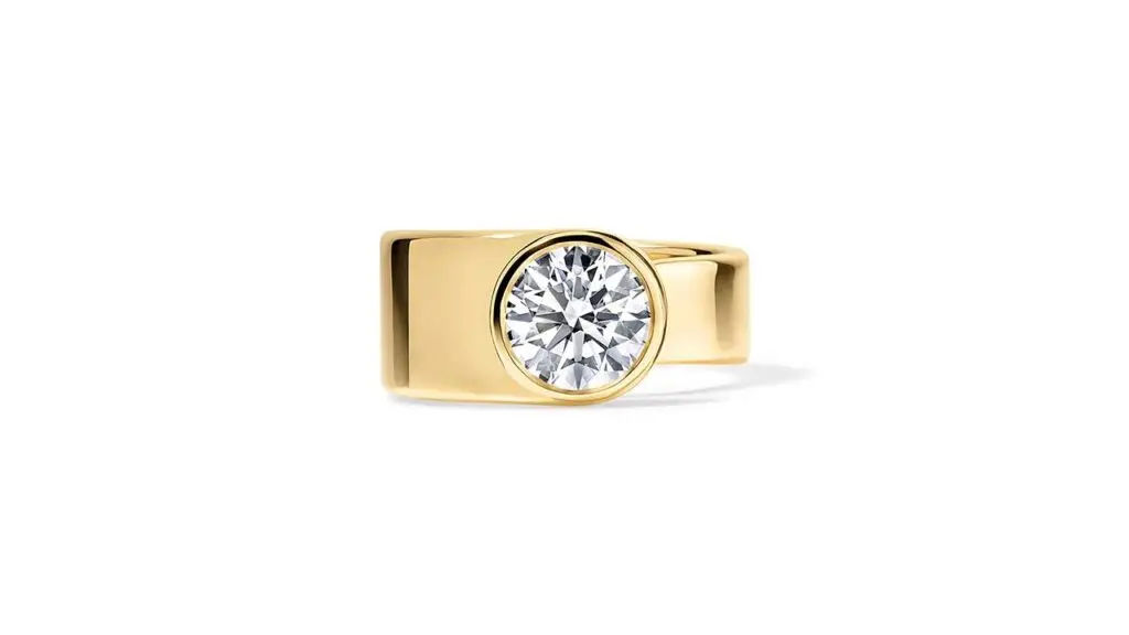 18-karat yellow gold spiral-inspired engagement ring with a bezel-set, round brilliant, 2-carat diamond image