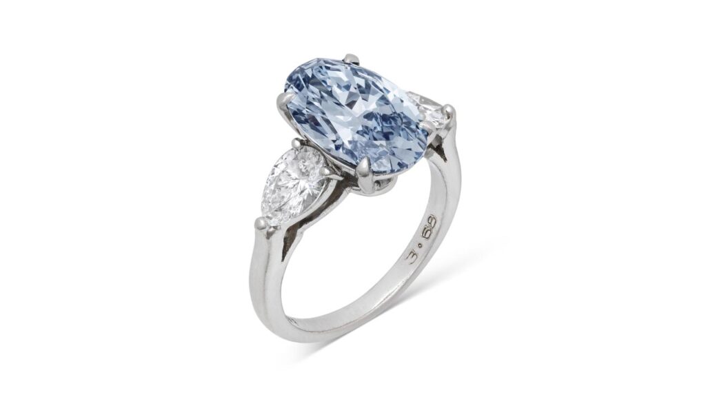 Oval-shaped Graff-designed blue diamond ring at Christie's image