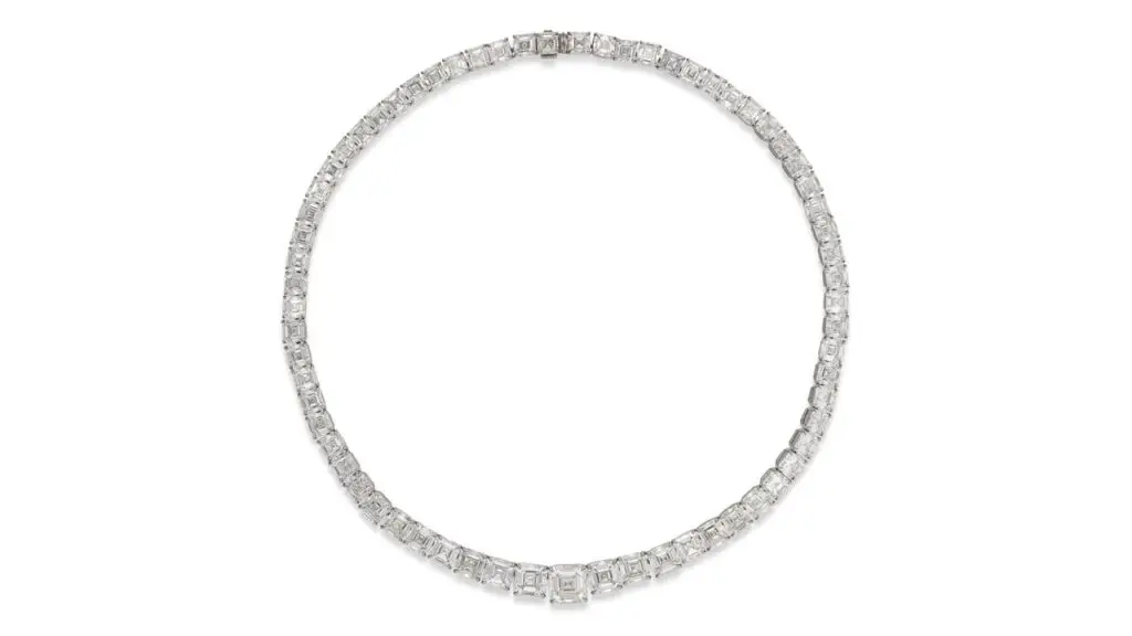 Necklace featuring square emerald-cut diamonds at Christie's image