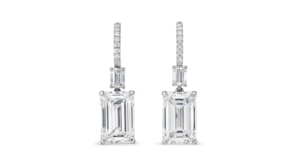 Earrings featuring emerald-cut diamonds at Christie's image