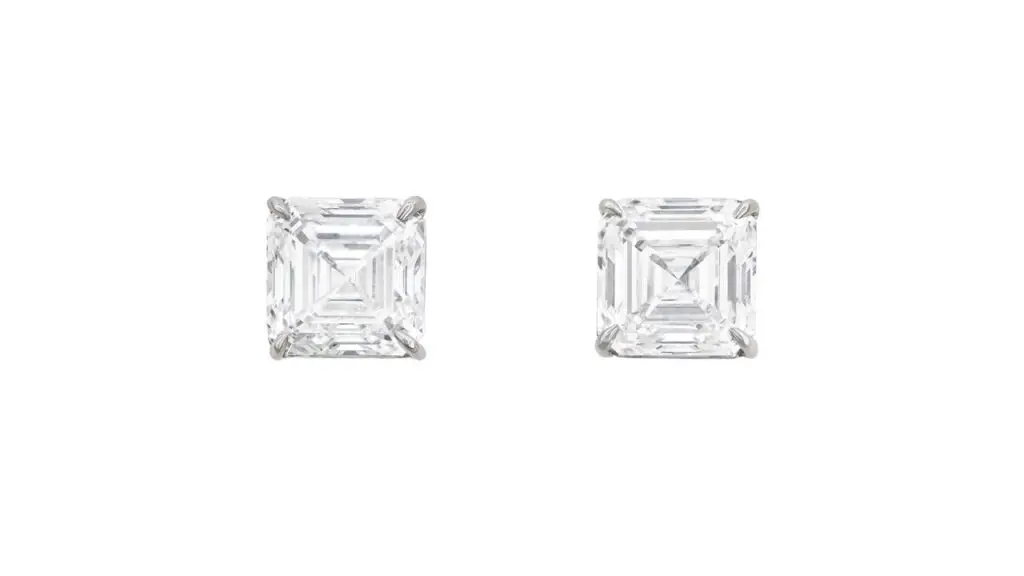 Earrings featuring square emerald-cut diamonds at Christie's image