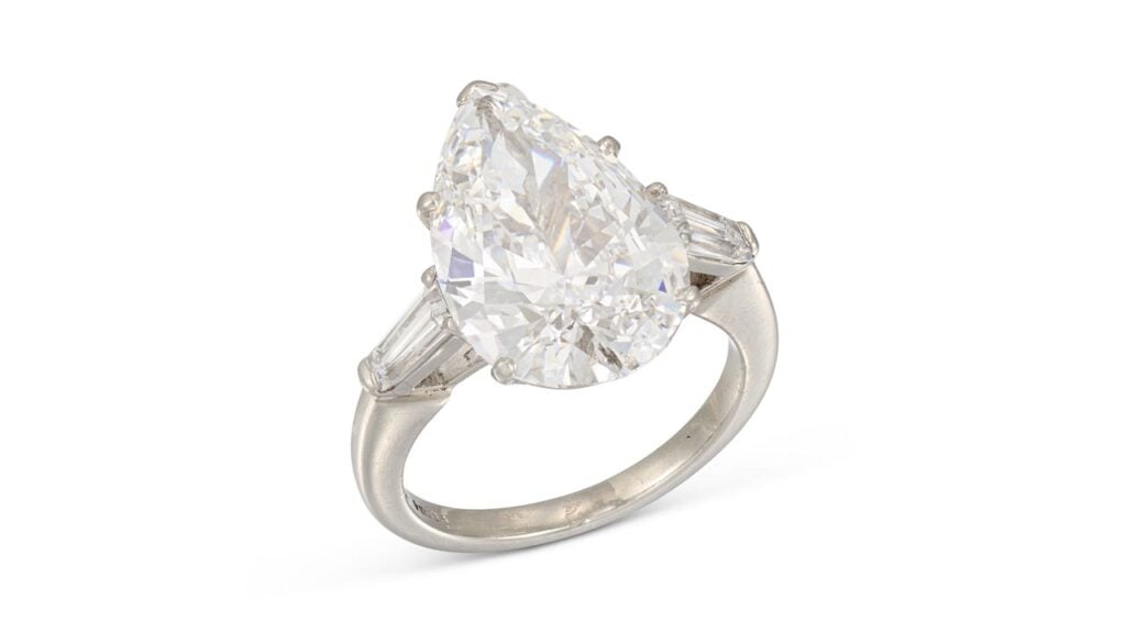 Pear brilliant-cut diamond ring at Christie's image