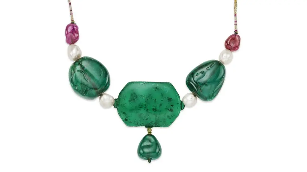 Emerald, spinel, ruby and pearl necklace from the Mughal collection at Christie's image at Christie's image
