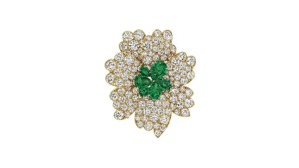 Emerald and diamond flower brooch at Christie's image