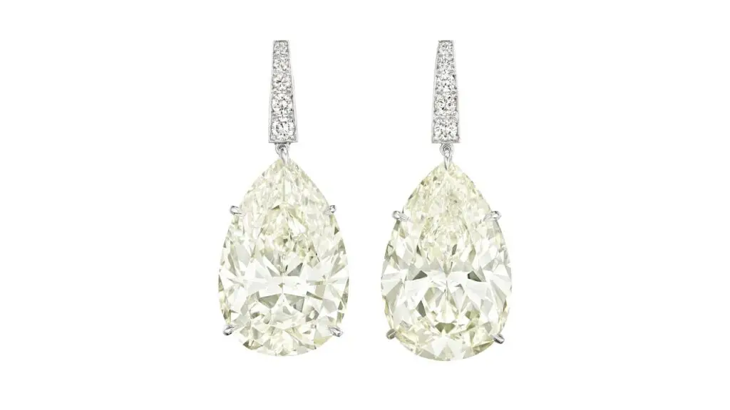 Pair of pear brilliant-cut diamond earrings at Christie's image