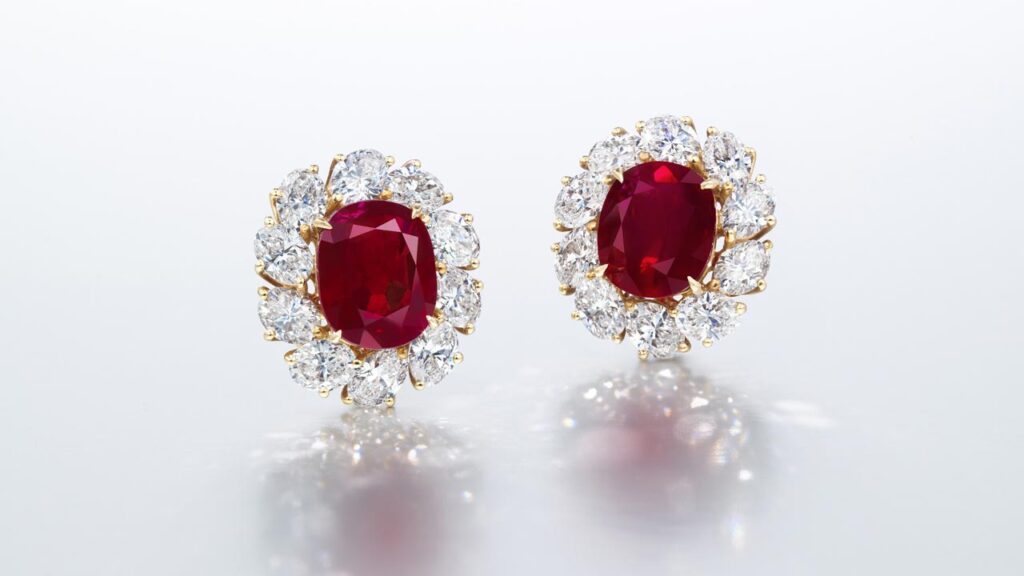 Oval-cut Burmese rubies earrings at Christie's image
