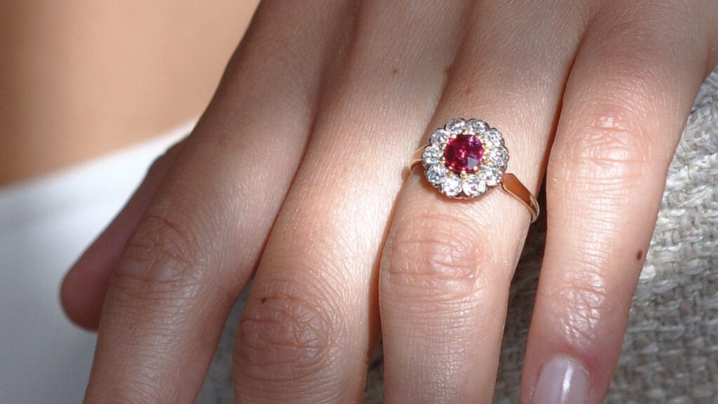 Image of Ruby and diamond engagement ring by Ashley Zhang