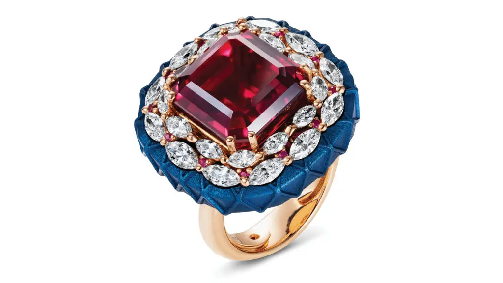 Image of Sarah Ho ring with a 17-carat ruby