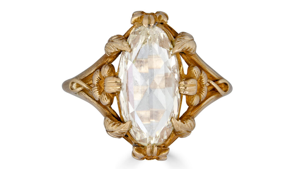 Art Nouveau ring with an elongated oval rose-cut, 3.12-carat diamond image