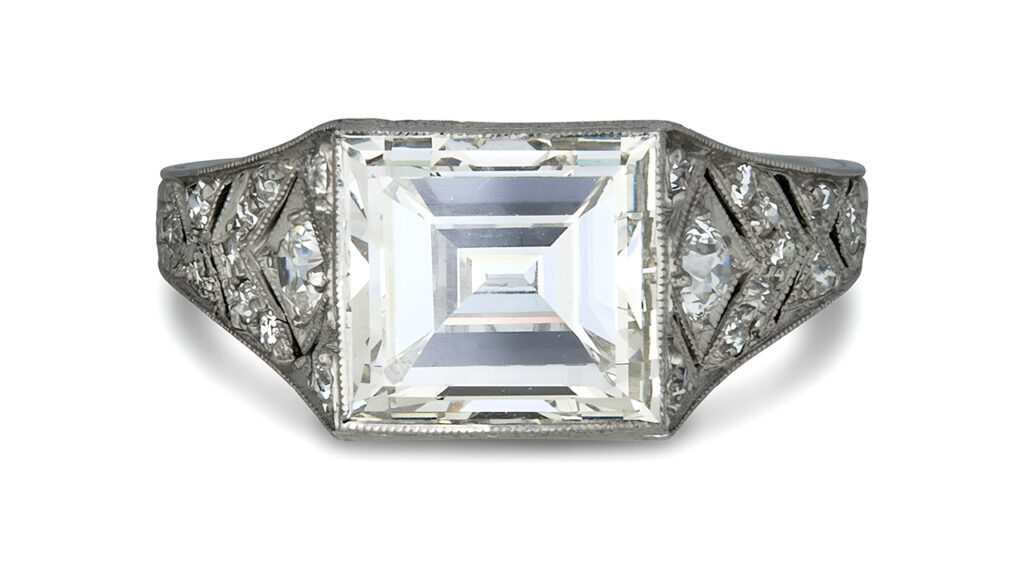 Tiffany & Co. diamond ring with European-cut diamonds set into the shoulders image