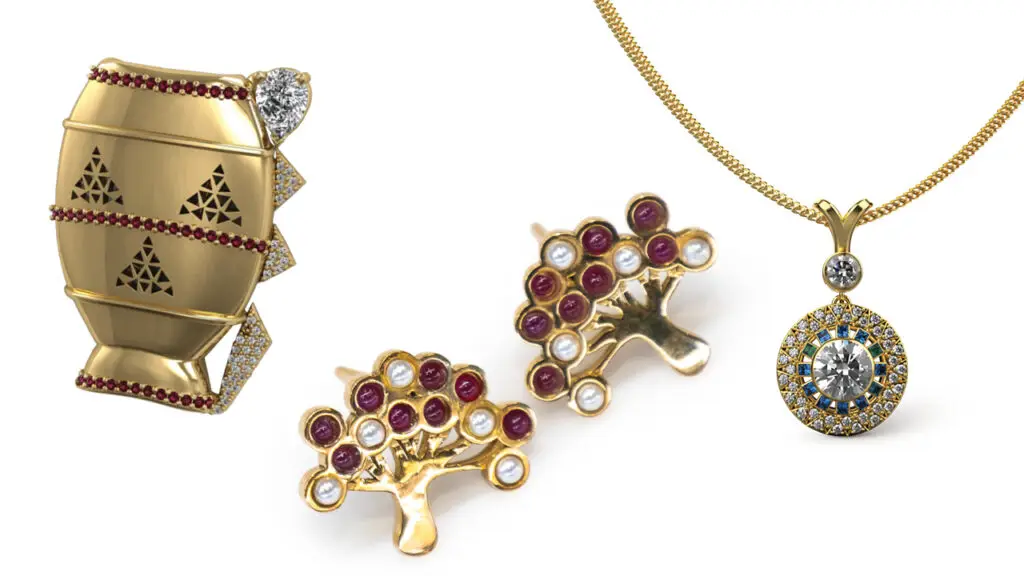 Mapula brooch by Khumo P. Makwa of Botswana (left); Mulberry collection by Olajumoke Oluwatunmibi of Nigeria (center); Botswana Basketry pendant by Mbako Baraedi of Botswana (right)