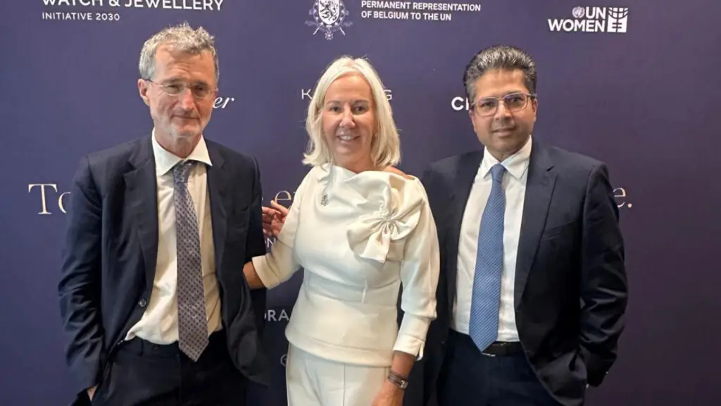 Image, from left: UN Global Compact founding director Georg Kell, WJI 2030 executive director Iris Van der Veken, and Dimexon group director Rajiv Mehta at the 79th UN General Assembly in New York last year