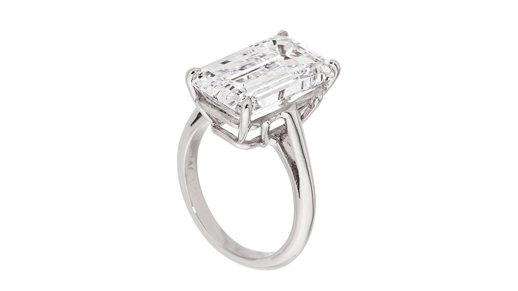 A ring bearing an emerald-cut, 8.17-carat, F-color, VS1-clarity diamond at Heritage Auction image