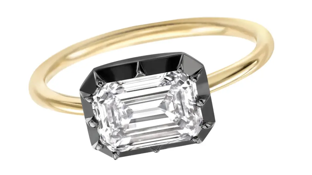 18-karat-gold ring with an emerald-cut, 2-carat diamond in a Georgian-style cut-down setting by Jessica McCormack image