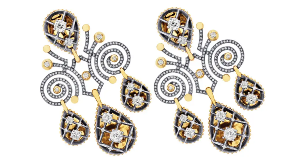 Merteuil diamond earrings by Elie Top in 18-karat yellow gold and silver image