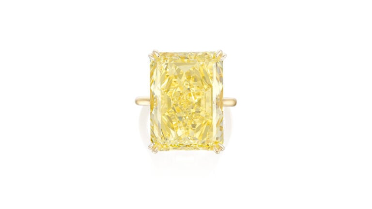 The 23.34-carat, fancy-yellow diamond-ring at Phillips image