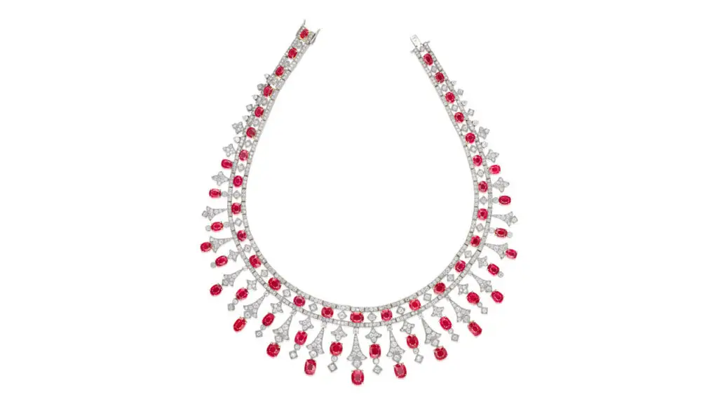 Fringe necklace contains 65.02 carats of cushion-shaped and oval Burmese rubies, and old European-, single- and brilliant-cut diamonds at Phillips image
