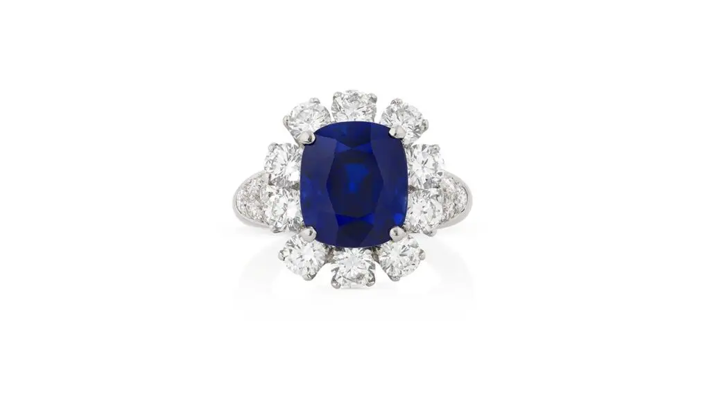 Van Cleef & Arpels ring featuring a Kashmir sapphire within a diamond surround at Phillips image