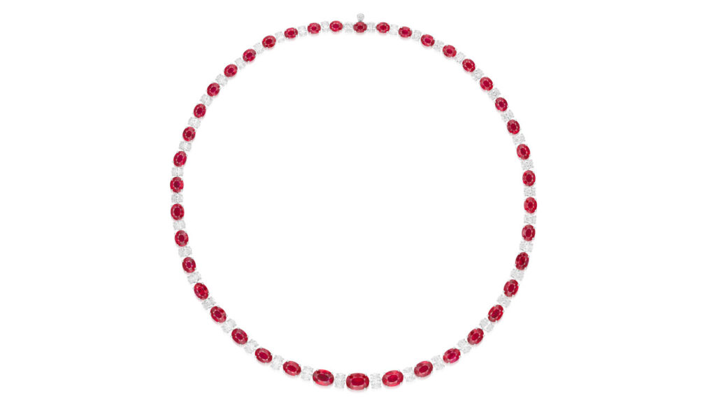 Necklace, this one comprising 41 graduated oval rubies weighing spaced by oval diamonds at Phillips image