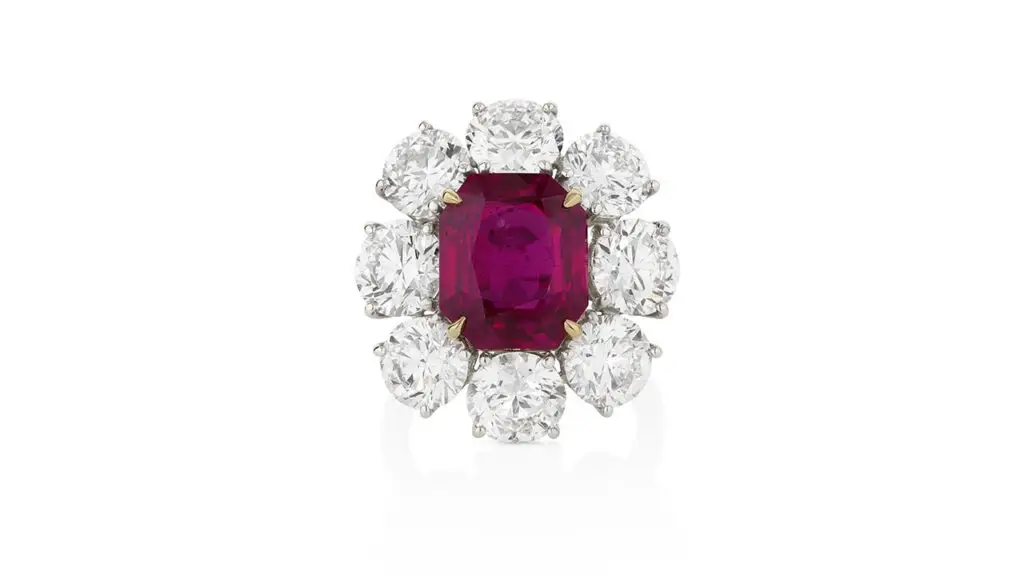 Bulgari ring features a 7.37-carat Burmese ruby and diamonds at Phillips image
