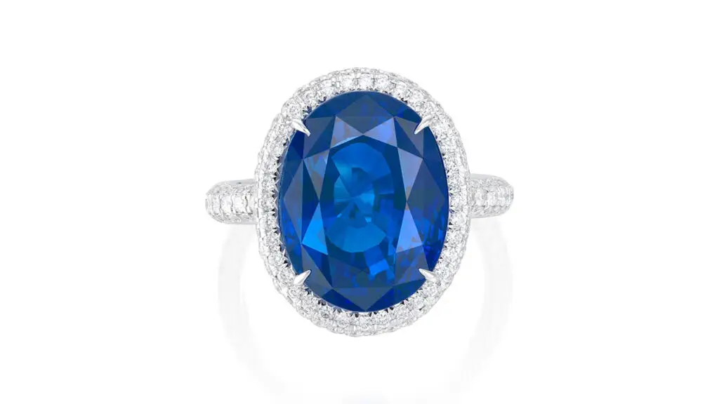 ring contains a 13.18-carat Burmese sapphire surrounded by brilliant-cut diamonds at Phillips image
