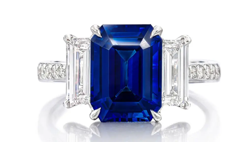 Kashmir sapphire embellished with baguette and brilliant-cut diamonds ring at Sotheby's image