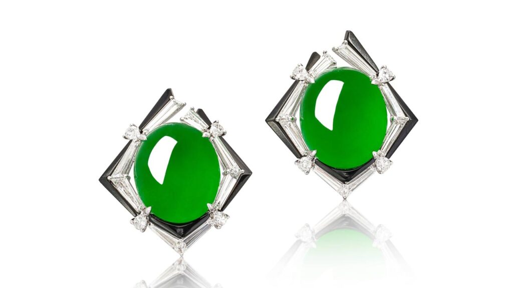 Jadeite cabochon earrings at Sotheby's image