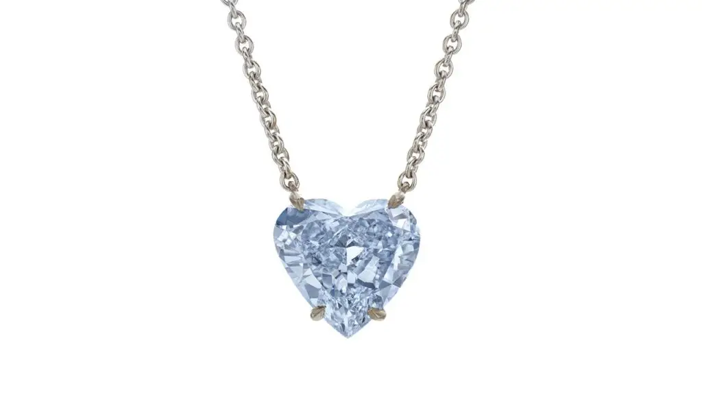 Heart-shaped fancy-blue flawless diamond pendant necklace at Sotheby's image