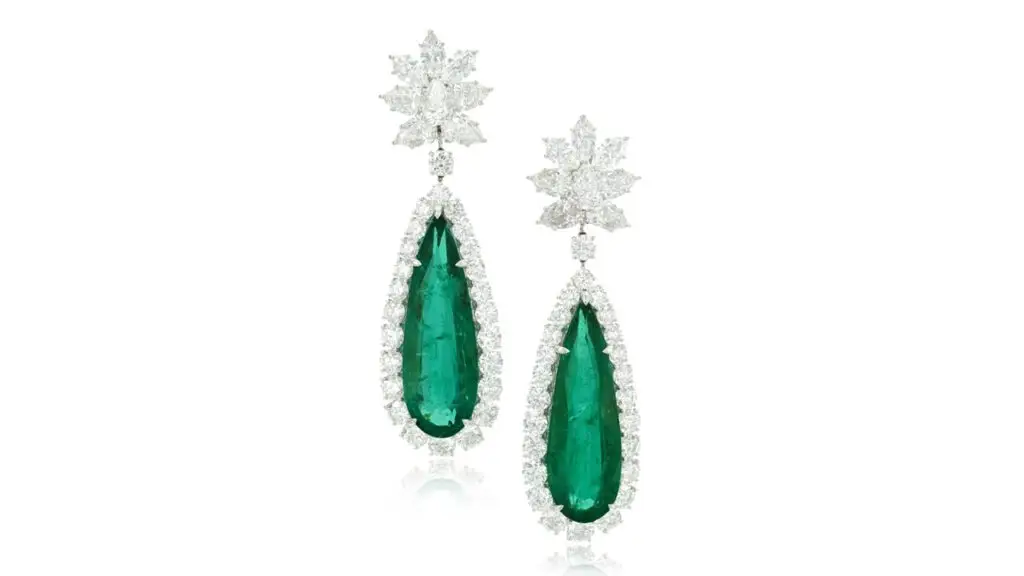 Harry Winston emerald and diamond ear clips at Sotheby's image