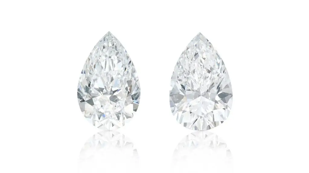 Pair of unmounted pear-shaped, D-flawless diamonds at Sotheby's image