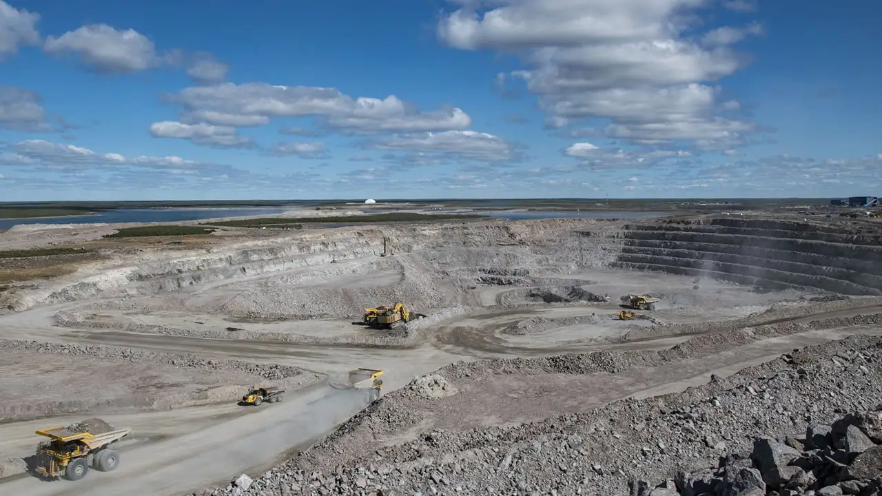 Trucks hauling ore at Gahcho Kué mine at Mountain Province image
