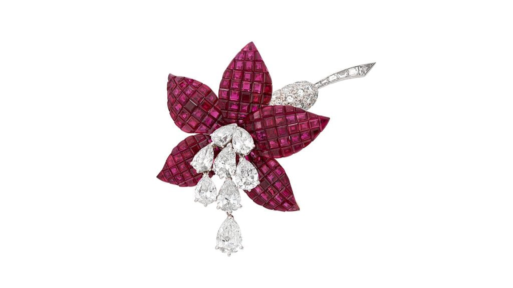 A Van Cleef & Arpels mystery-set brooch designed as a fuchsia at Christie's image