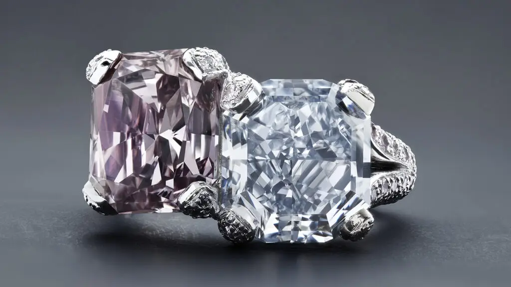 Mouawad toi et moi ring with a fancy-intense-blue diamond and fancy-purple-pink diamond, sold at Bonhams image