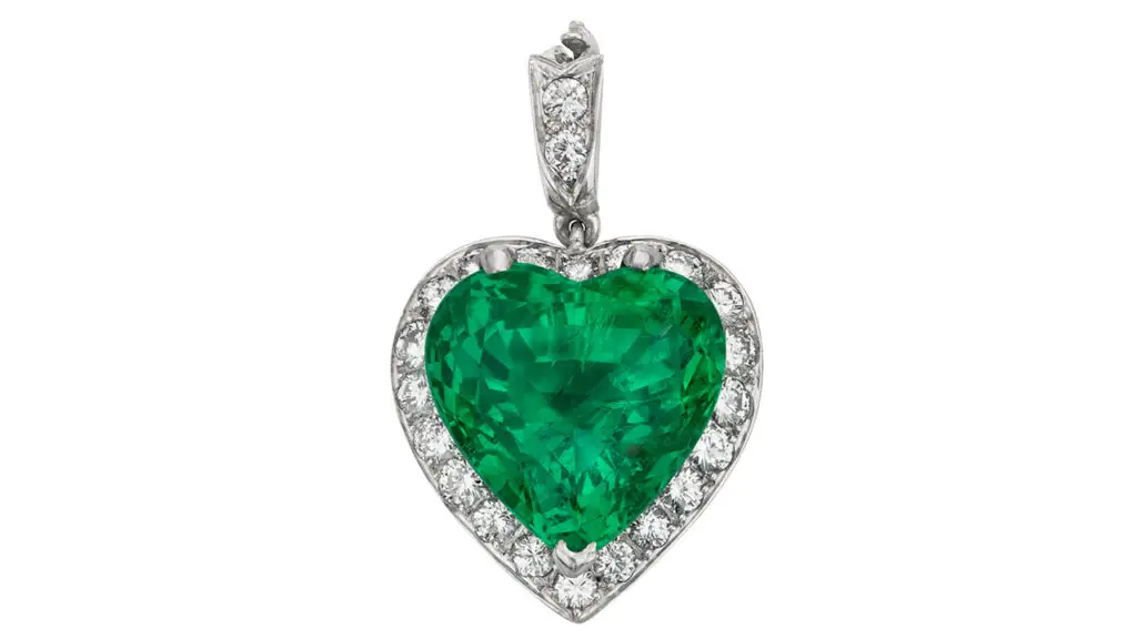 An emerald and diamond heart pendant that sold at Christie’s in March image