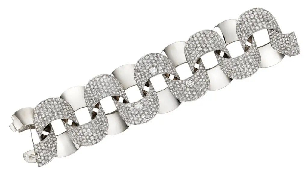 Suzanne Belperron platinum Tube bracelet with old-cut diamonds, which sold at Christie’s image