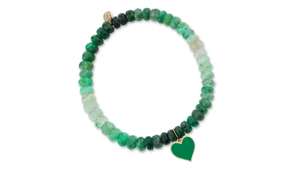 Sydney Evan bracelet with faceted, shaded emerald beads and a gold and emerald enamel heart image