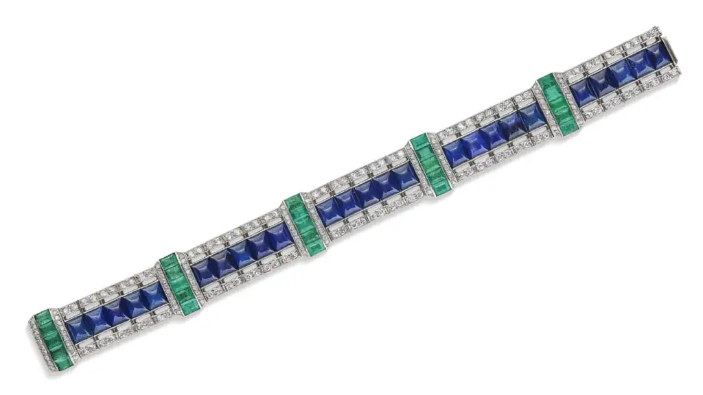 Georges Fouquet sapphire, emerald and diamond bracelet at Christie's image